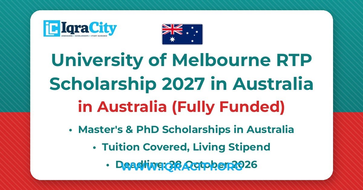 University of Melbourne RTP Scholarship 2027 in Australia – Fully Funded Master's & PhD 2027